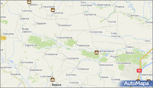 mapa Trębaczów gmina Opatowiec, Trębaczów gmina Opatowiec na mapie Targeo