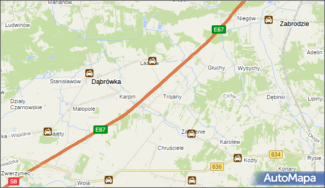 mapa Trojany gmina Dąbrówka, Trojany gmina Dąbrówka na mapie Targeo
