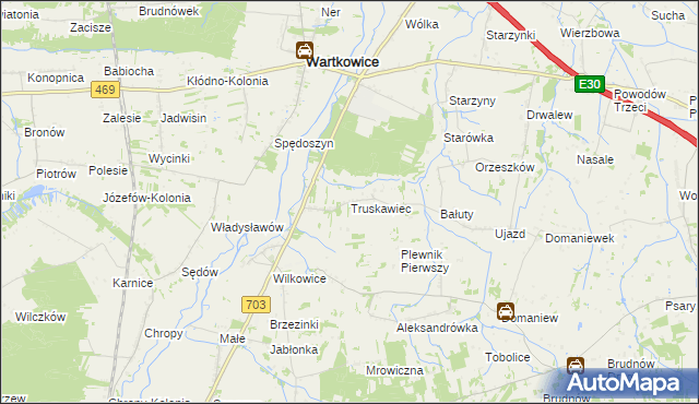 mapa Truskawiec gmina Wartkowice, Truskawiec gmina Wartkowice na mapie Targeo