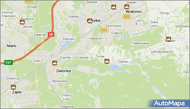 mapa Turów gmina Wołomin, Turów gmina Wołomin na mapie Targeo