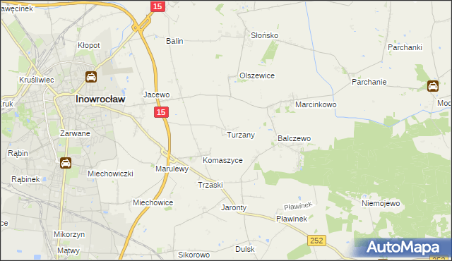 mapa Turzany gmina Inowrocław, Turzany gmina Inowrocław na mapie Targeo