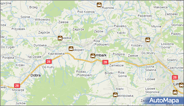 mapa Tymbark, Tymbark na mapie Targeo