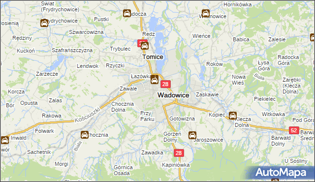 mapa Wadowice, Wadowice na mapie Targeo