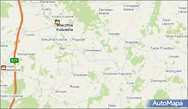 mapa Wąsosze gmina Wieczfnia Kościelna, Wąsosze gmina Wieczfnia Kościelna na mapie Targeo