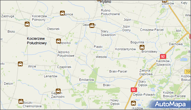 mapa Wesoła gmina Rybno, Wesoła gmina Rybno na mapie Targeo