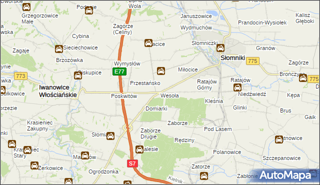 mapa Wesoła gmina Słomniki, Wesoła gmina Słomniki na mapie Targeo