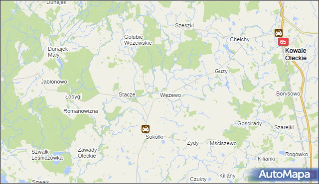 mapa Wężewo gmina Kowale Oleckie, Wężewo gmina Kowale Oleckie na mapie Targeo