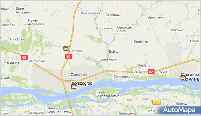 mapa Wiązówka gmina Wyszogród, Wiązówka gmina Wyszogród na mapie Targeo