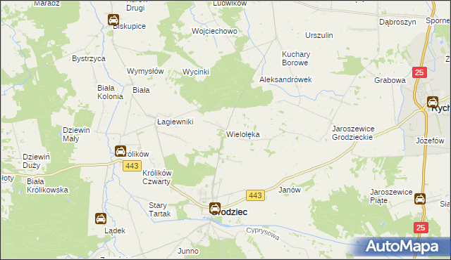 mapa Wielołęka gmina Grodziec, Wielołęka gmina Grodziec na mapie Targeo