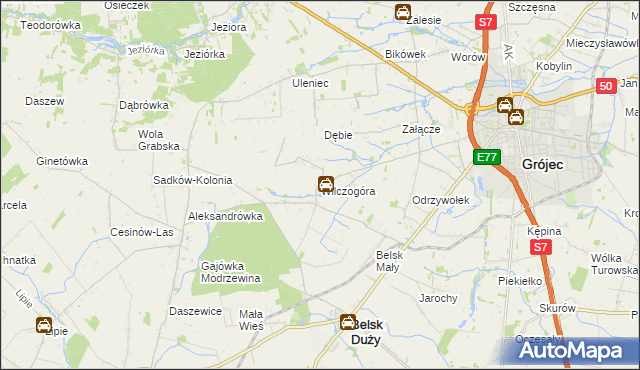 mapa Wilczogóra gmina Belsk Duży, Wilczogóra gmina Belsk Duży na mapie Targeo