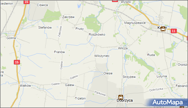 mapa Wilczyniec gmina Jarocin, Wilczyniec gmina Jarocin na mapie Targeo