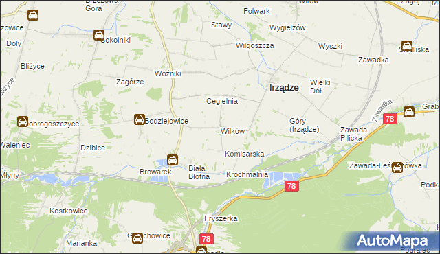 mapa Wilków gmina Irządze, Wilków gmina Irządze na mapie Targeo