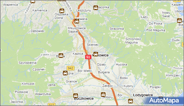 mapa Wilkowice powiat bielski, Wilkowice powiat bielski na mapie Targeo