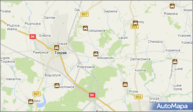 mapa Wilkowiczki gmina Toszek, Wilkowiczki gmina Toszek na mapie Targeo