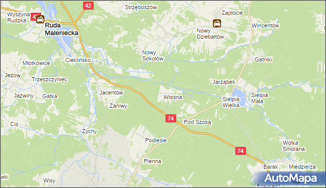 mapa Wiosna gmina Radoszyce, Wiosna gmina Radoszyce na mapie Targeo