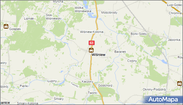 mapa Wiśniew powiat siedlecki, Wiśniew powiat siedlecki na mapie Targeo