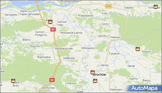 mapa Witkowice gmina Młodzieszyn, Witkowice gmina Młodzieszyn na mapie Targeo