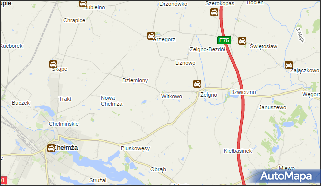 mapa Witkowo gmina Chełmża, Witkowo gmina Chełmża na mapie Targeo