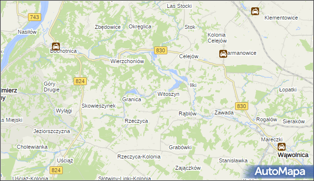 mapa Witoszyn gmina Kazimierz Dolny, Witoszyn gmina Kazimierz Dolny na mapie Targeo