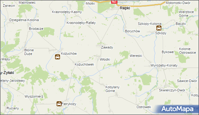 mapa Włodki gmina Repki, Włodki gmina Repki na mapie Targeo
