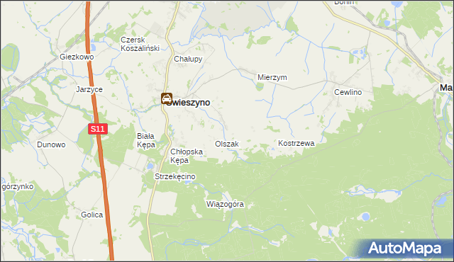 mapa Włoki gmina Świeszyno, Włoki gmina Świeszyno na mapie Targeo