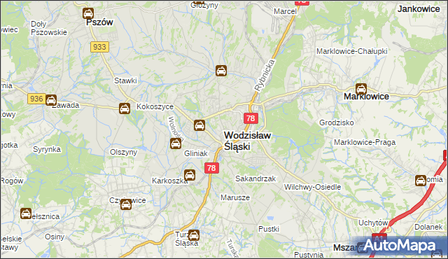 mapa Wodzisławia Śląskiego, Wodzisław Śląski na mapie Targeo
