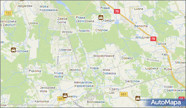 mapa Wojciechowice gmina Góra Kalwaria, Wojciechowice gmina Góra Kalwaria na mapie Targeo