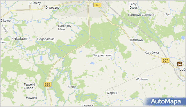 mapa Wojciechowo gmina Orneta, Wojciechowo gmina Orneta na mapie Targeo