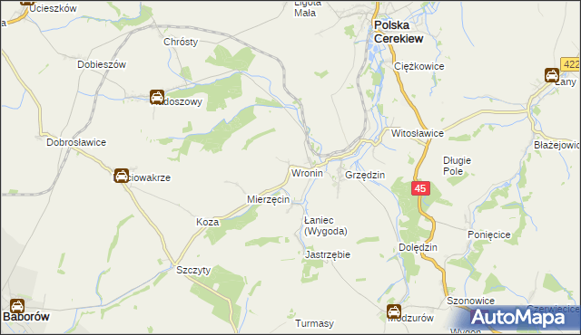 mapa Wronin gmina Polska Cerekiew, Wronin gmina Polska Cerekiew na mapie Targeo