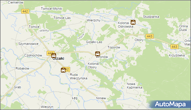 mapa Wronów gmina Gizałki, Wronów gmina Gizałki na mapie Targeo