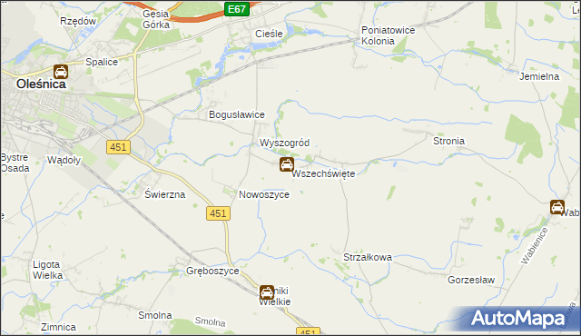 mapa Wszechświęte gmina Oleśnica, Wszechświęte gmina Oleśnica na mapie Targeo