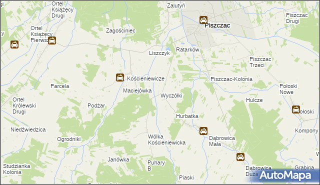 mapa Wyczółki gmina Piszczac, Wyczółki gmina Piszczac na mapie Targeo