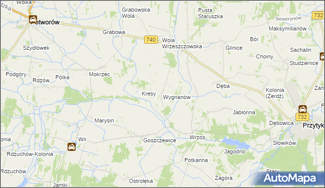 mapa Wygnanów gmina Przytyk, Wygnanów gmina Przytyk na mapie Targeo