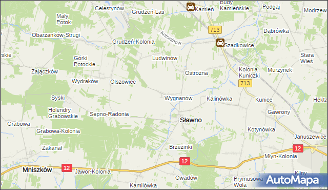 mapa Wygnanów gmina Sławno, Wygnanów gmina Sławno na mapie Targeo