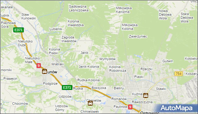 mapa Wymysłów gmina Kunów, Wymysłów gmina Kunów na mapie Targeo