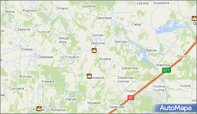 mapa Wysoka gmina Szydłowiec, Wysoka gmina Szydłowiec na mapie Targeo