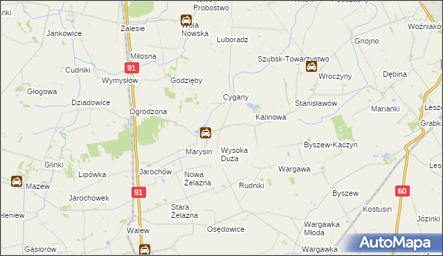 mapa Wysoka Wielka gmina Kutno, Wysoka Wielka gmina Kutno na mapie Targeo