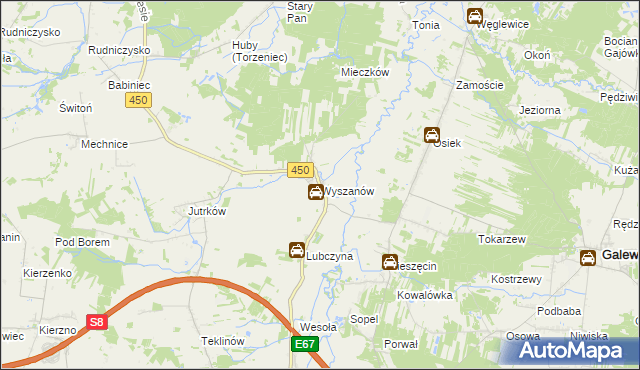 mapa Wyszanów gmina Wieruszów, Wyszanów gmina Wieruszów na mapie Targeo