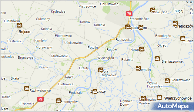 mapa Wyszogród gmina Opatowiec, Wyszogród gmina Opatowiec na mapie Targeo