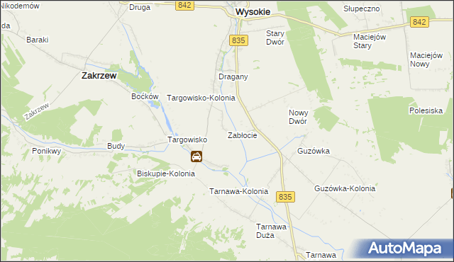 mapa Zabłocie gmina Wysokie, Zabłocie gmina Wysokie na mapie Targeo