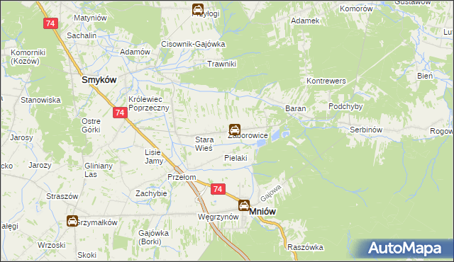 mapa Zaborowice gmina Mniów, Zaborowice gmina Mniów na mapie Targeo