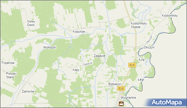 mapa Zagacie gmina Kodeń, Zagacie gmina Kodeń na mapie Targeo