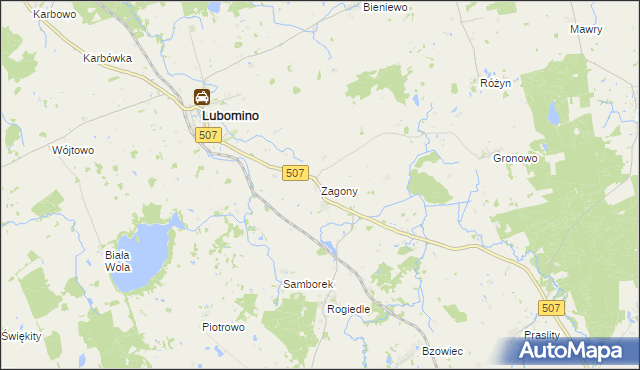 mapa Zagony gmina Lubomino, Zagony gmina Lubomino na mapie Targeo