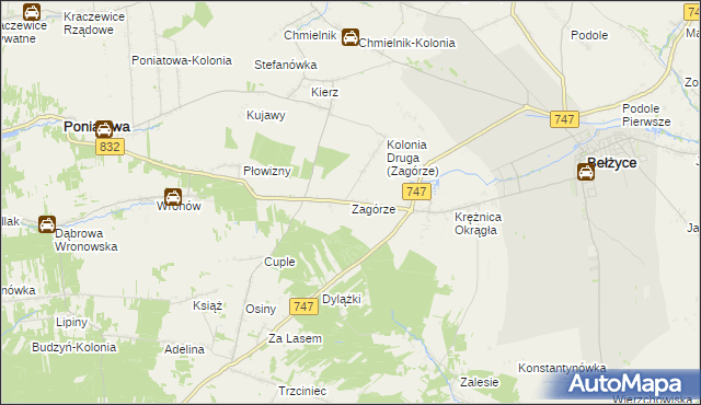 mapa Zagórze gmina Bełżyce, Zagórze gmina Bełżyce na mapie Targeo
