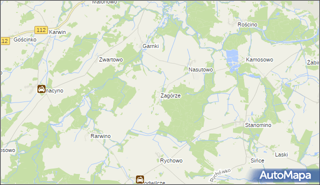 mapa Zagórze gmina Białogard, Zagórze gmina Białogard na mapie Targeo