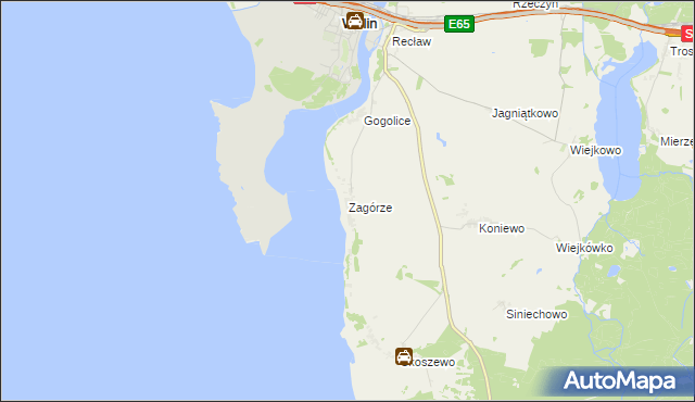 mapa Zagórze gmina Wolin, Zagórze gmina Wolin na mapie Targeo