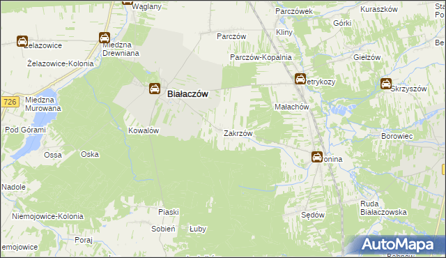 mapa Zakrzów gmina Białaczów, Zakrzów gmina Białaczów na mapie Targeo