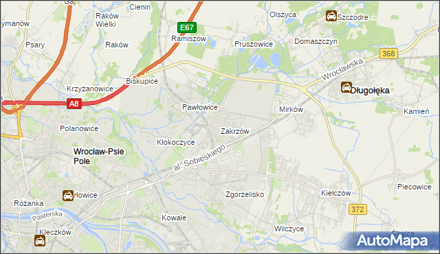 mapa Zakrzów gmina Wrocław, Zakrzów gmina Wrocław na mapie Targeo
