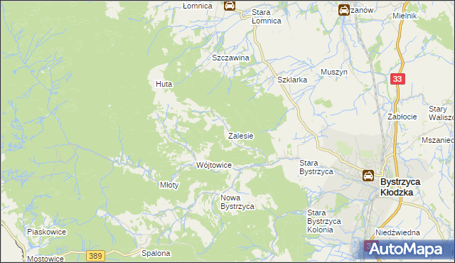mapa Zalesie gmina Bystrzyca Kłodzka, Zalesie gmina Bystrzyca Kłodzka na mapie Targeo