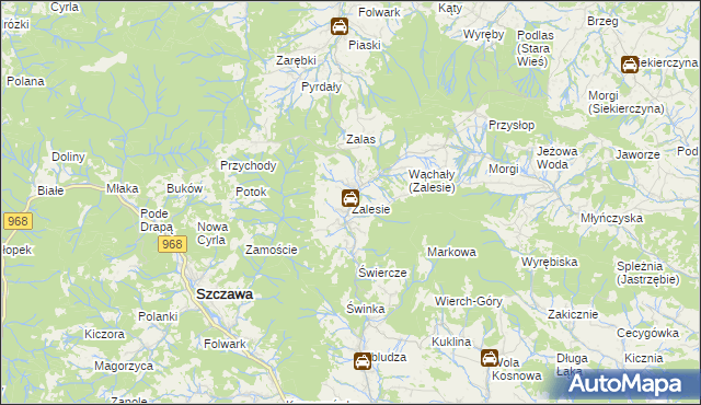 mapa Zalesie gmina Kamienica, Zalesie gmina Kamienica na mapie Targeo